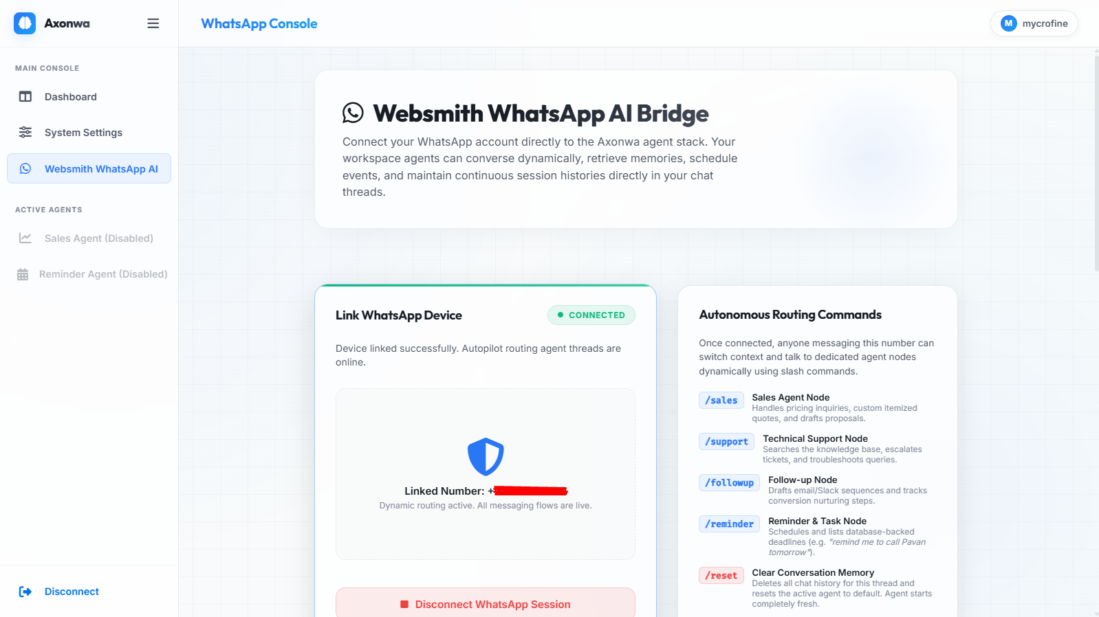 WhatsApp Bridge console